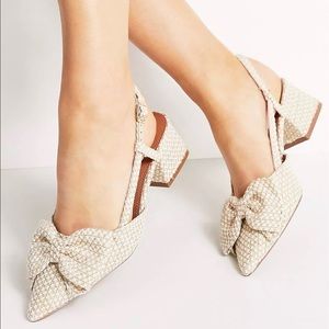 ASOS BOW TWEED SLING-BACK MID BLOCK HEALED SHOES SIZE 7